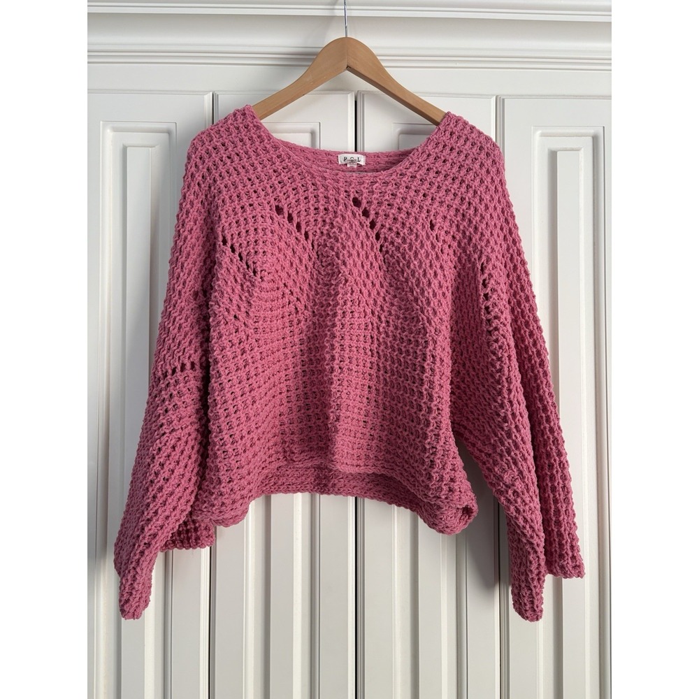 POL Pink Chunky Knit Oversized Cropped Long Sleeved Sweater Small Style YST586
